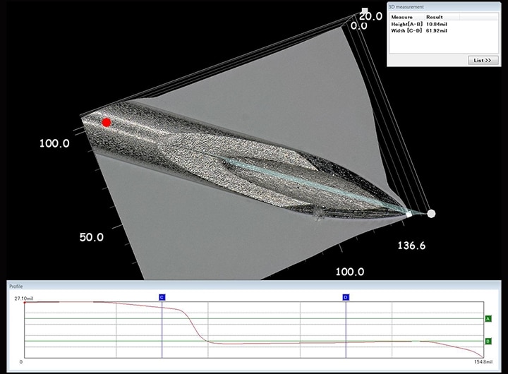 3D shape and profile measurement of medical needle tip