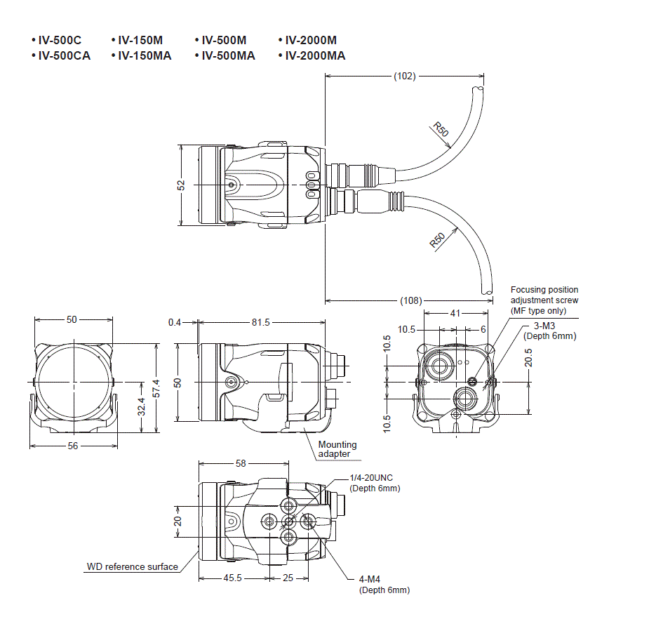 IV-150M/150MA/500C/500CA/500M/500MA/2000M/2000MA Dimension